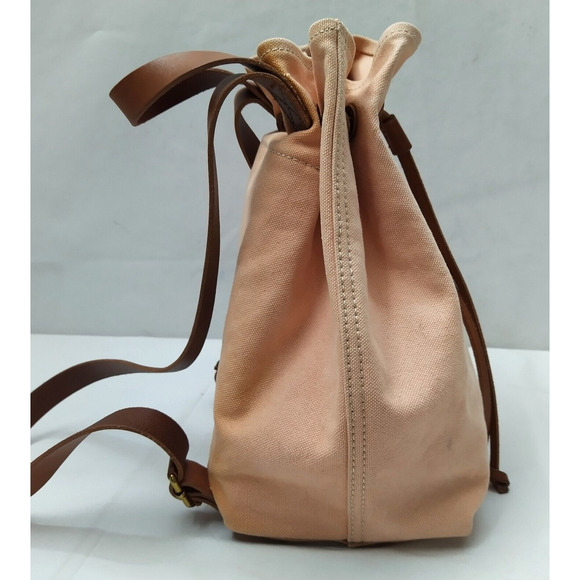 Madewell Pink Canvas Leather Trim Top Handle Drawstring Backpack - Picture 5 of 16